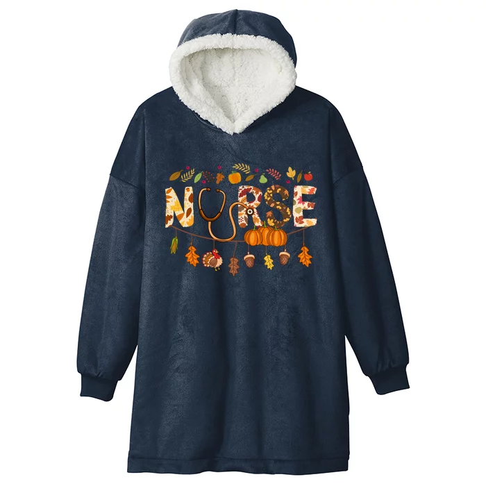 Festive Nurse Attire: Fall Style Thanksgiving Health Worker Funny Gift Hooded Wearable Blanket