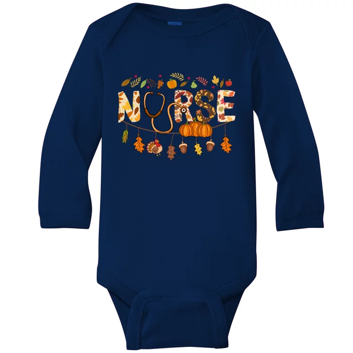 Festive Nurse Attire: Fall Style Thanksgiving Health Worker Funny Gift Baby Long Sleeve Bodysuit