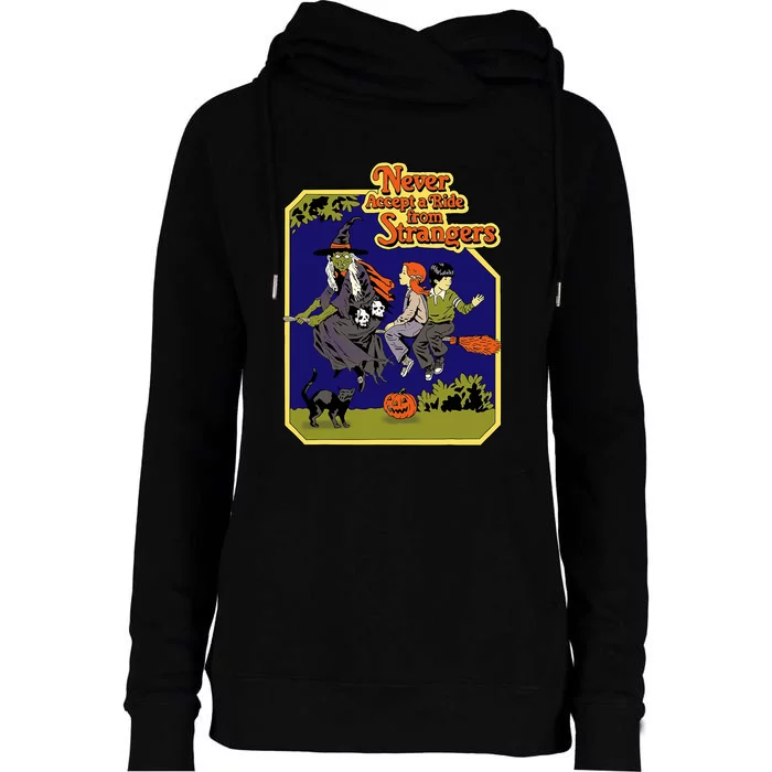 Funny Never Accept A Ride From Strangers Halloween Witch Womens Funnel Neck Pullover Hood