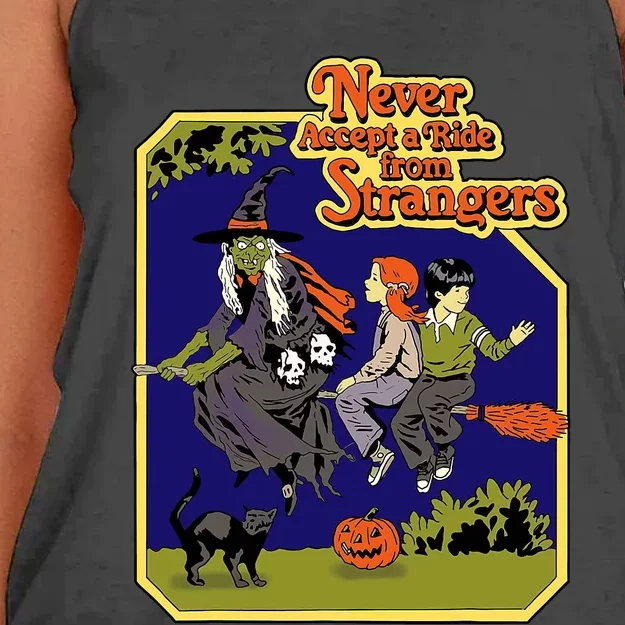 Funny Never Accept A Ride From Strangers Halloween Witch Women's Knotted Racerback Tank