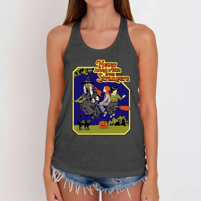 Funny Never Accept A Ride From Strangers Halloween Witch Women's Knotted Racerback Tank