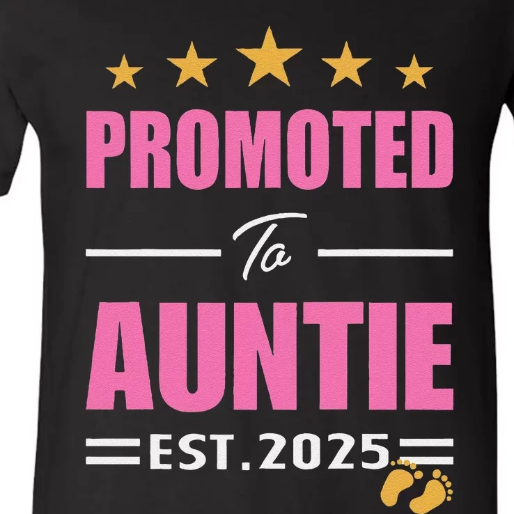 Funny New Aunt 2025 Cute Promoted To Auntie Est. 2025 V-Neck T-Shirt