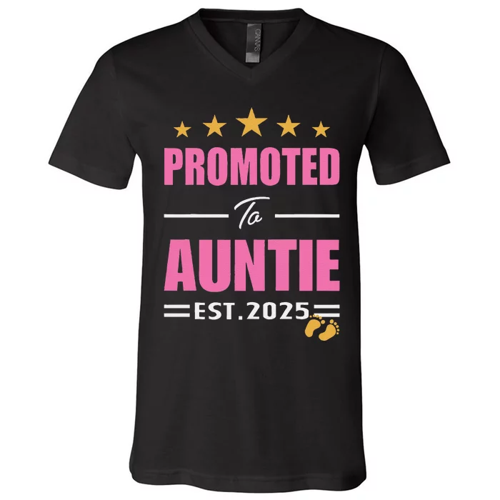 Funny New Aunt 2025 Cute Promoted To Auntie Est. 2025 V-Neck T-Shirt