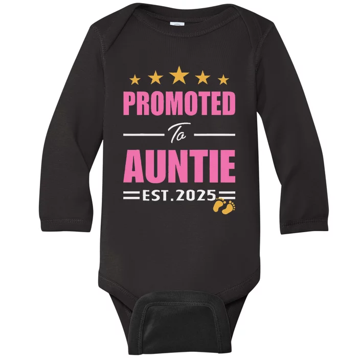 Funny New Aunt 2025 Cute Promoted To Auntie Est. 2025 Baby Long Sleeve Bodysuit