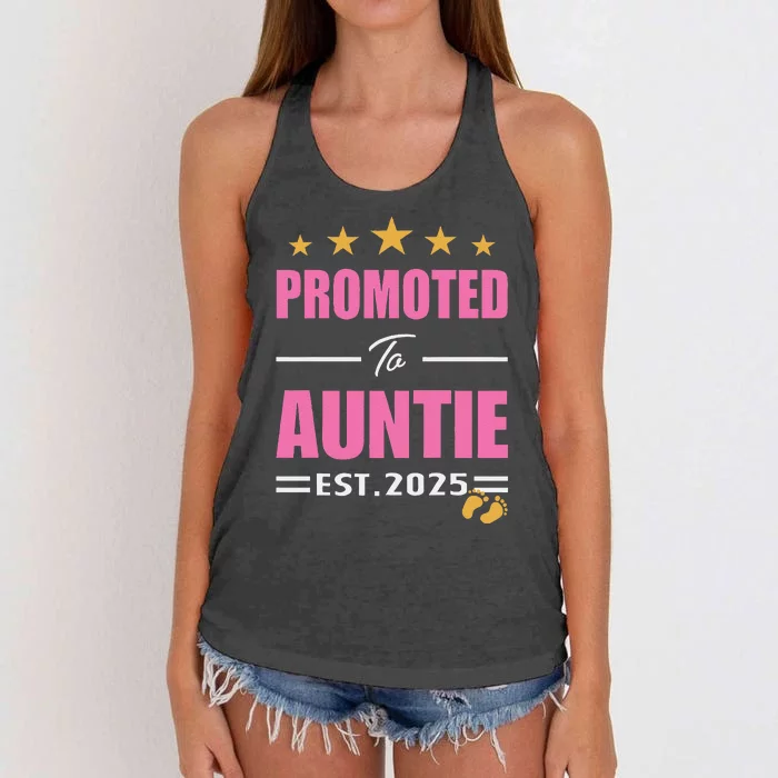 Funny New Aunt 2025 Cute Promoted To Auntie Est. 2025 Women's Knotted Racerback Tank