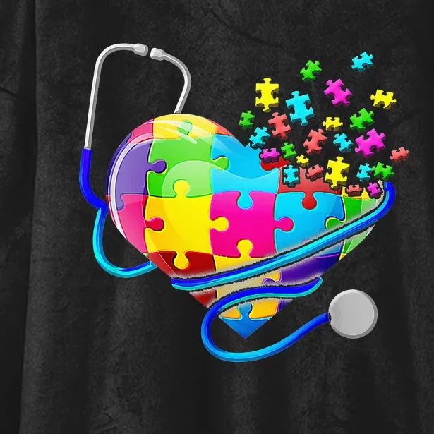 Funny Nurse Autism Puzzle Stethoscope Heart Hooded Wearable Blanket