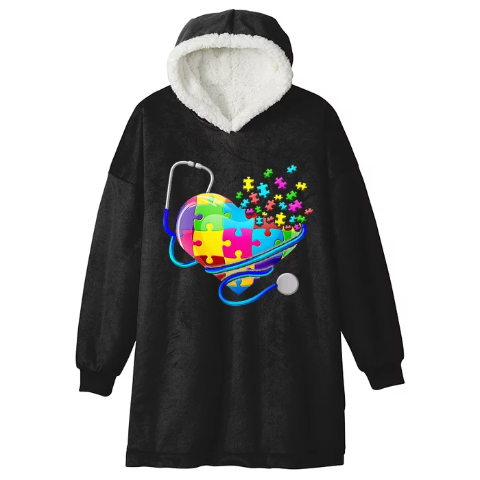 Funny Nurse Autism Puzzle Stethoscope Heart Hooded Wearable Blanket