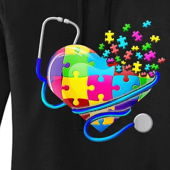 Funny Nurse Autism Puzzle Stethoscope Heart Women's Pullover Hoodie