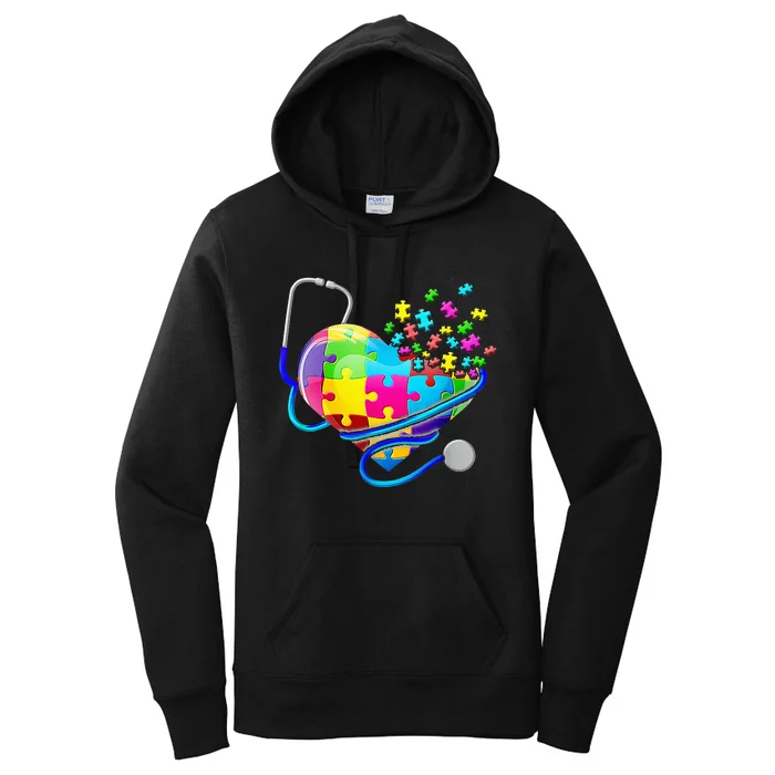 Funny Nurse Autism Puzzle Stethoscope Heart Women's Pullover Hoodie