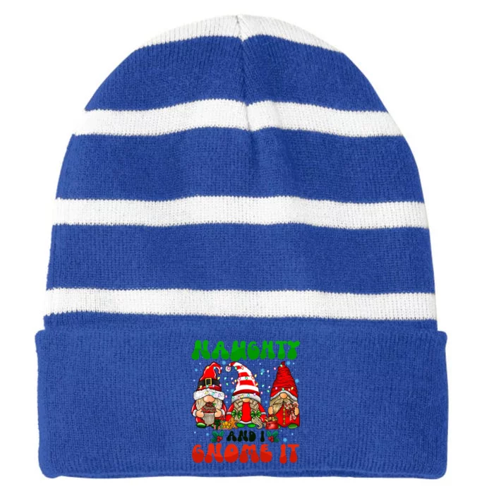 Funny Naughty And I Gnome It Christmas Gnomies Family Xmas Gift Striped Beanie with Solid Band