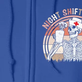 Funny Night A Shift Nurse Skeleton Halloween Rn Nurses Gift Full Zip Hoodie