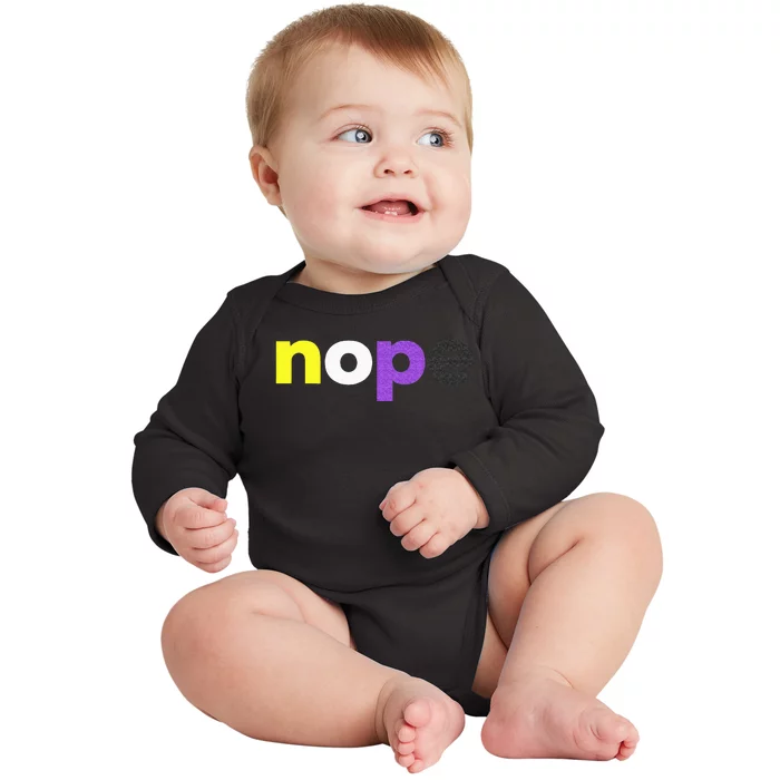 Funny Non Binary Pride Nope Nonbinary LGBTQ Enby Flag Baby Long Sleeve Bodysuit