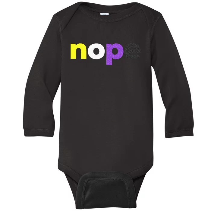 Funny Non Binary Pride Nope Nonbinary LGBTQ Enby Flag Baby Long Sleeve Bodysuit