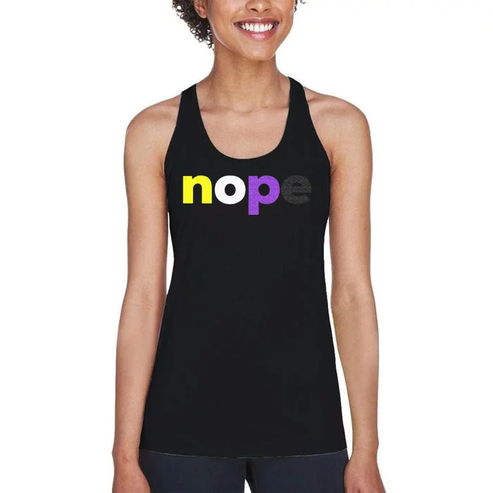 Funny Non Binary Pride Nope Nonbinary LGBTQ Enby Flag Women's Racerback Tank