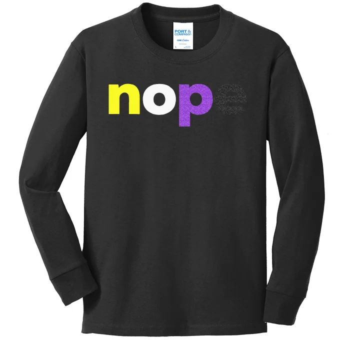 Funny Non Binary Pride Nope Nonbinary LGBTQ Enby Flag Kids Long Sleeve Shirt