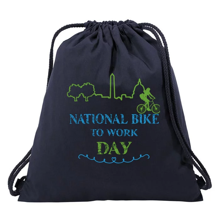 Funny National Bike To Work Day Gift Drawstring Bag