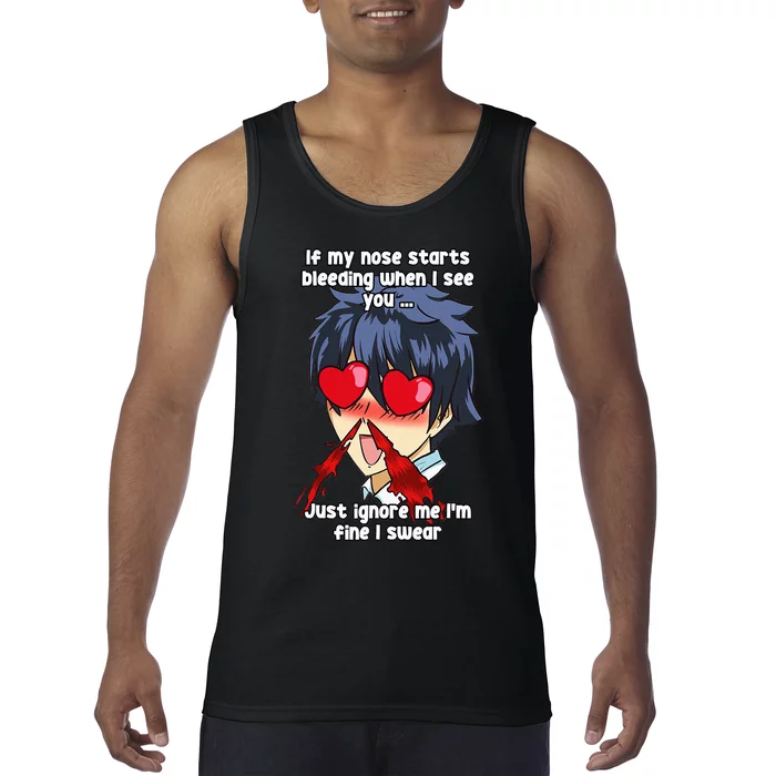 Funny Nose Bleed Anime Perv Simp Otaku Manga Anime Humor Tank Top