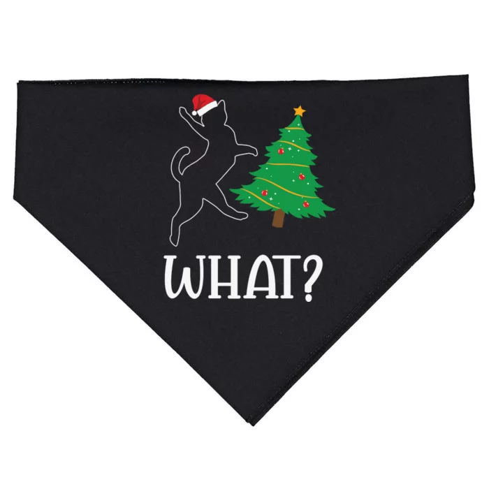 Funny Naughty Black Cat Pushing Christmas Tree Over Cat What USA-Made Doggie Bandana