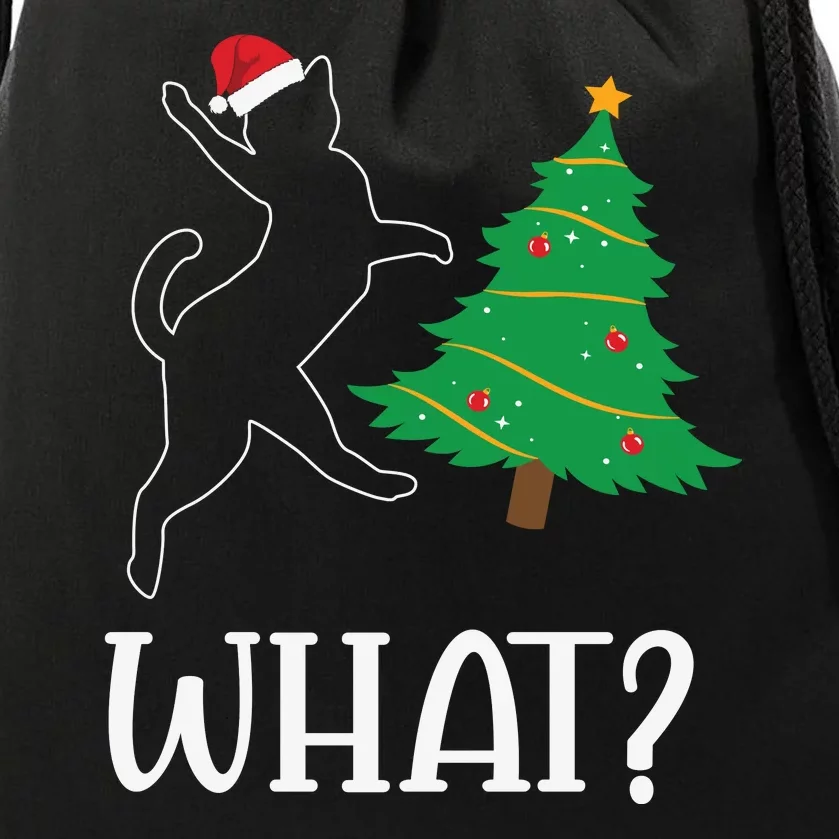 Funny Naughty Black Cat Pushing Christmas Tree Over Cat What Drawstring Bag