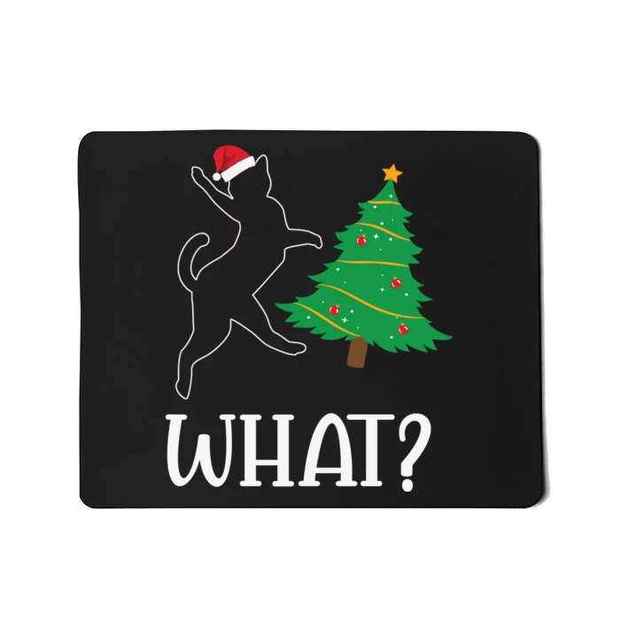 Funny Naughty Black Cat Pushing Christmas Tree Over Cat What Mousepad