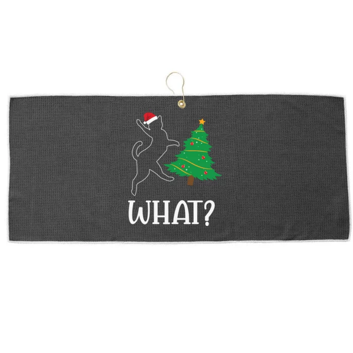 Funny Naughty Black Cat Pushing Christmas Tree Over Cat What Large Microfiber Waffle Golf Towel