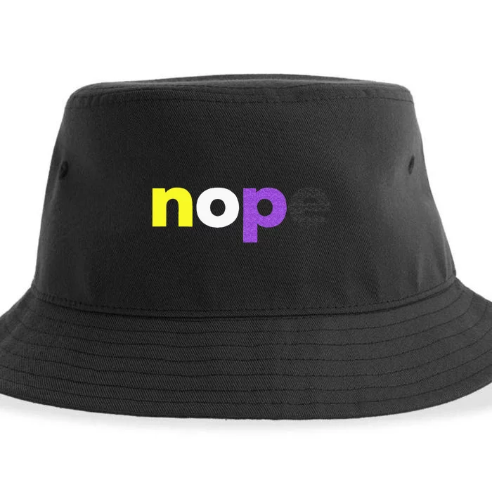 Funny Non Binary Pride Nope Nonbinary LGBTQ Enby Flag Sustainable Bucket Hat