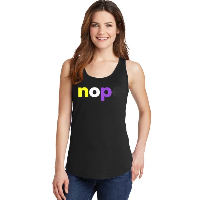 Funny Non Binary Pride Nope Nonbinary LGBTQ Enby Flag Ladies Essential Tank