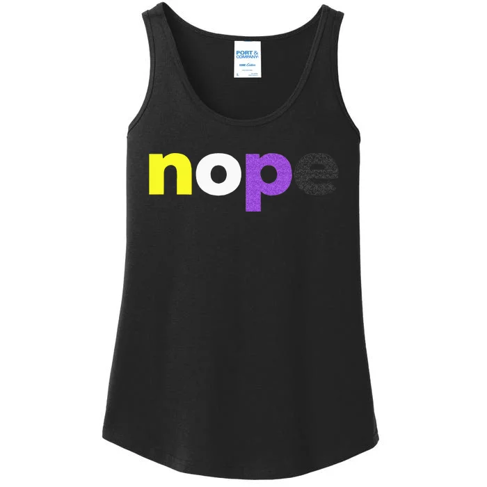 Funny Non Binary Pride Nope Nonbinary LGBTQ Enby Flag Ladies Essential Tank