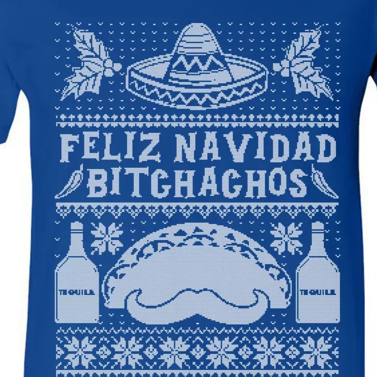 Feliz Navidad Bitchachos Ugly Sweater Christmas Mexican Taco Gift V-Neck T-Shirt