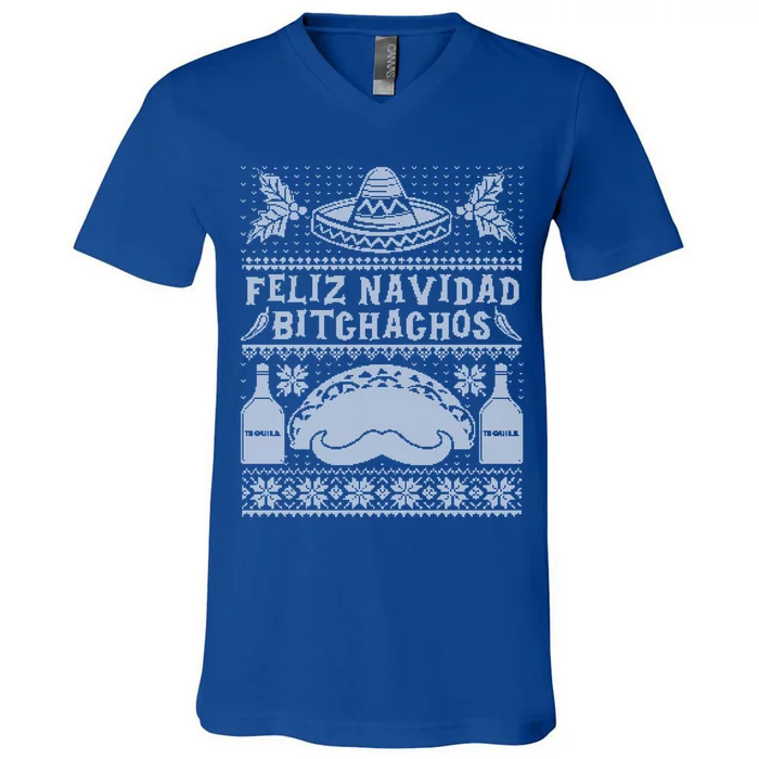 Feliz Navidad Bitchachos Ugly Sweater Christmas Mexican Taco Gift V-Neck T-Shirt