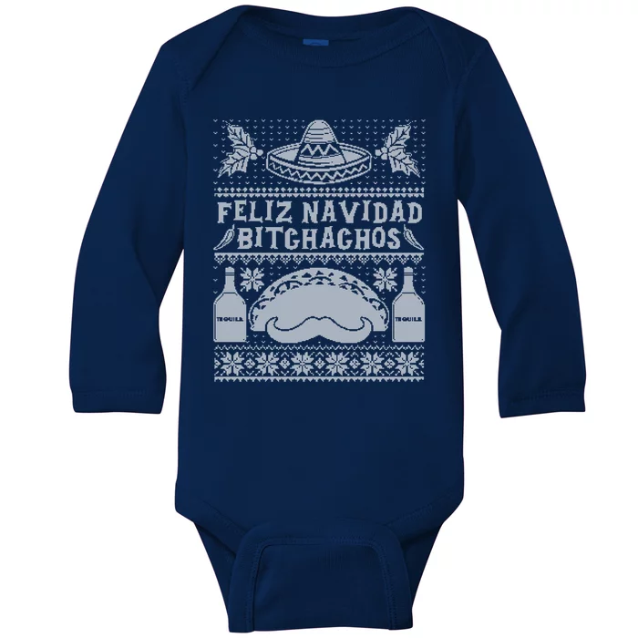 Feliz Navidad Bitchachos Ugly Sweater Christmas Mexican Taco Gift Baby Long Sleeve Bodysuit