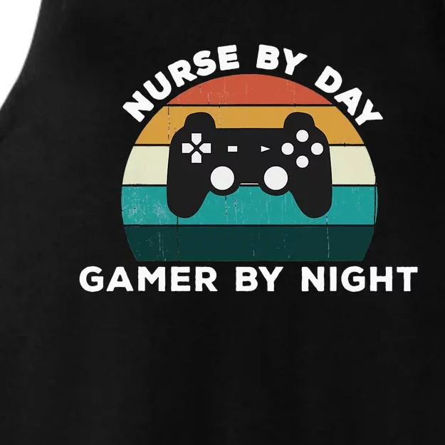 Funny Nurse By Day Gamer By Night Nursing Video Game Lover Ladies Tri-Blend Wicking Tank