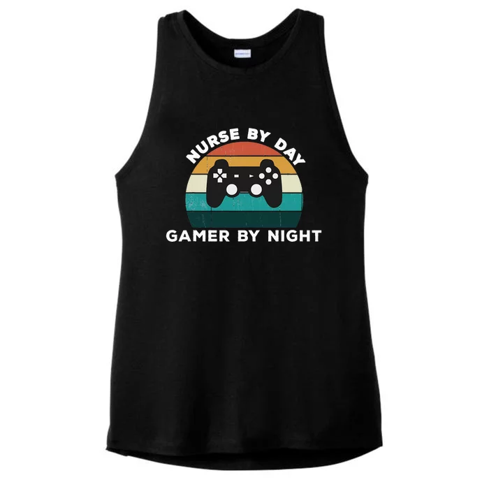 Funny Nurse By Day Gamer By Night Nursing Video Game Lover Ladies Tri-Blend Wicking Tank