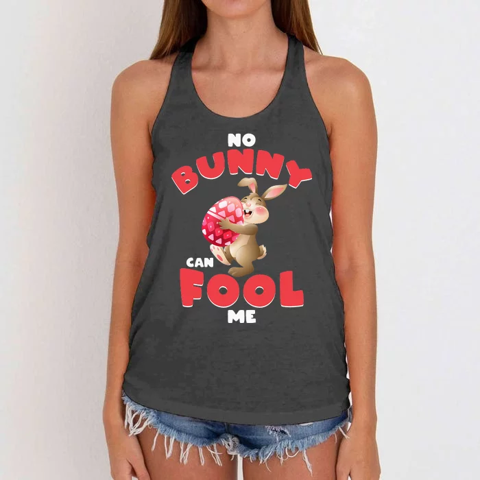 Funny No Bunny Can Fool Me Happy Easter Day April Fool's Day Women's Knotted Racerback Tank