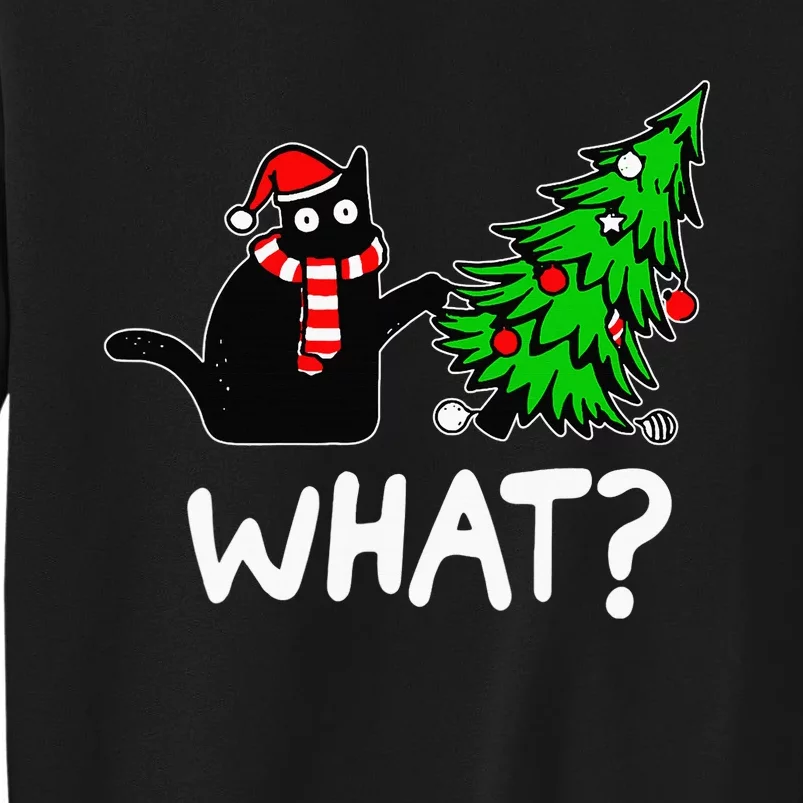 Funny Naughty Black Cat Pushing Christmas Tree Over Cat What Sweatshirt