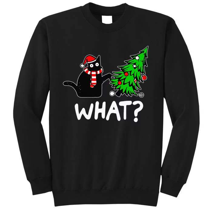 Funny Naughty Black Cat Pushing Christmas Tree Over Cat What Sweatshirt