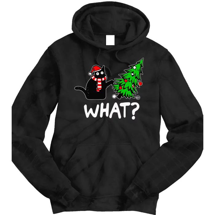 Funny Naughty Black Cat Pushing Christmas Tree Over Cat What Tie Dye Hoodie