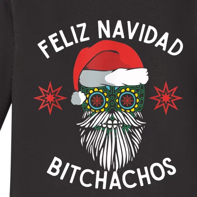 Feliz Navidad Bitchachos Funny Spanish Merry Christmas Skull TShirt Baby Long Sleeve Bodysuit