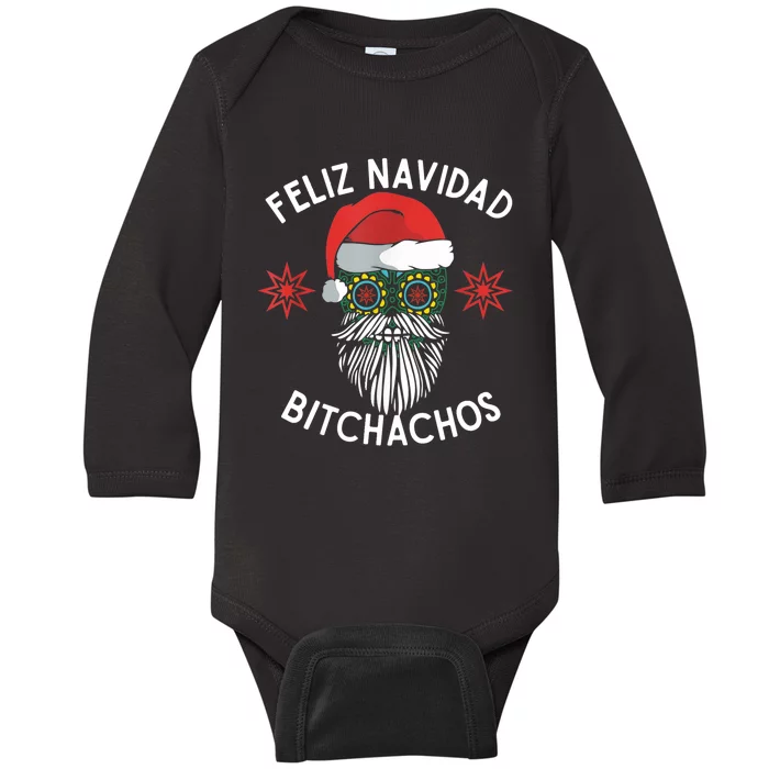 Feliz Navidad Bitchachos Funny Spanish Merry Christmas Skull TShirt Baby Long Sleeve Bodysuit