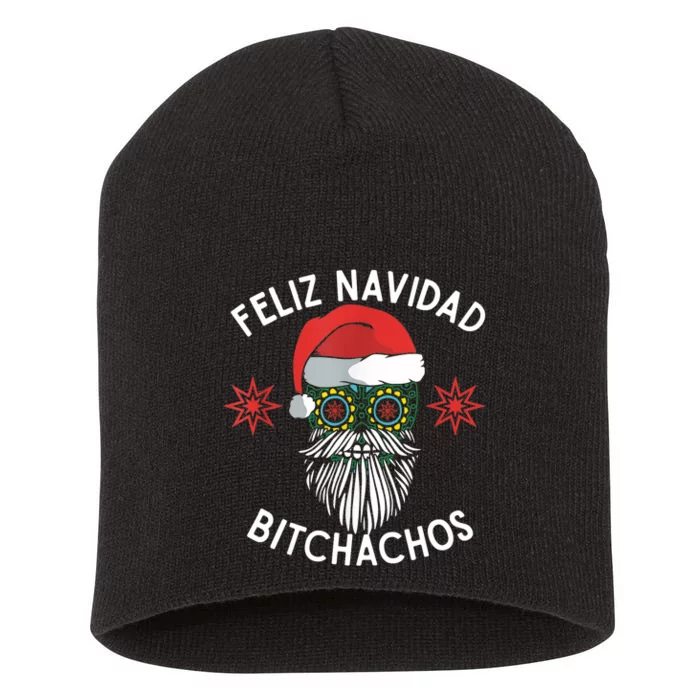 Feliz Navidad Bitchachos Funny Spanish Merry Christmas Skull TShirt Short Acrylic Beanie