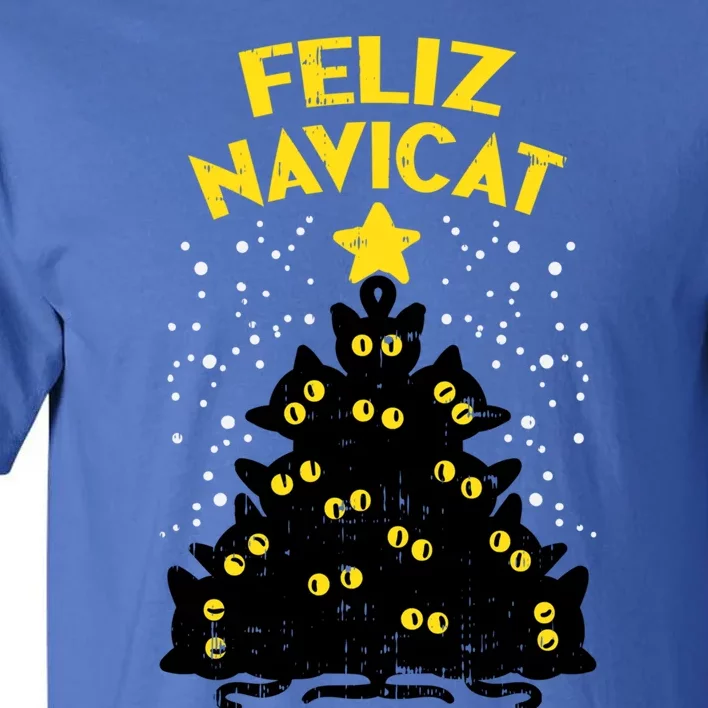 Feliz Navicat Black Cat Christmas Tree Fun Mexican Xmas Gift Funny Gift Tall T-Shirt