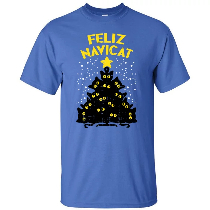 Feliz Navicat Black Cat Christmas Tree Fun Mexican Xmas Gift Funny Gift Tall T-Shirt