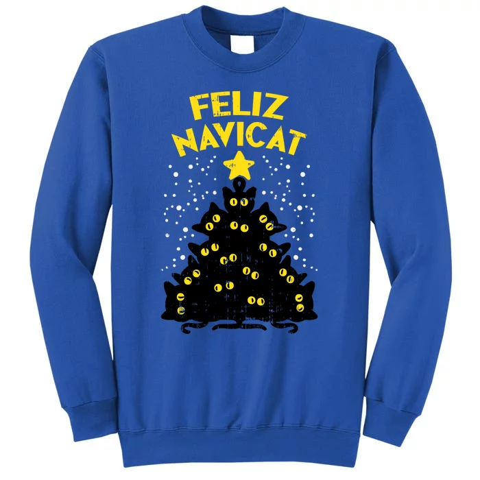 Feliz Navicat Black Cat Christmas Tree Fun Mexican Xmas Gift Funny Gift Tall Sweatshirt