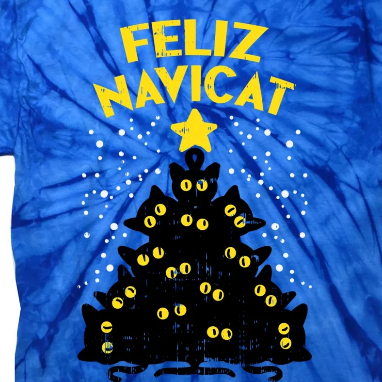 Feliz Navicat Black Cat Christmas Tree Fun Mexican Xmas Gift Funny Gift Tie-Dye T-Shirt