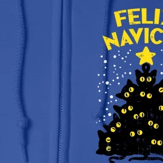 Feliz Navicat Black Cat Christmas Tree Fun Mexican Xmas Gift Funny Gift Full Zip Hoodie