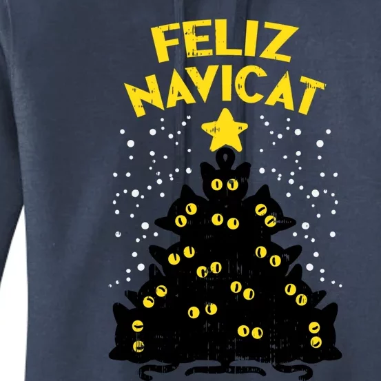 Feliz Navicat Black Cat Christmas Tree Fun Mexican Xmas Gift Funny Gift Women's Pullover Hoodie