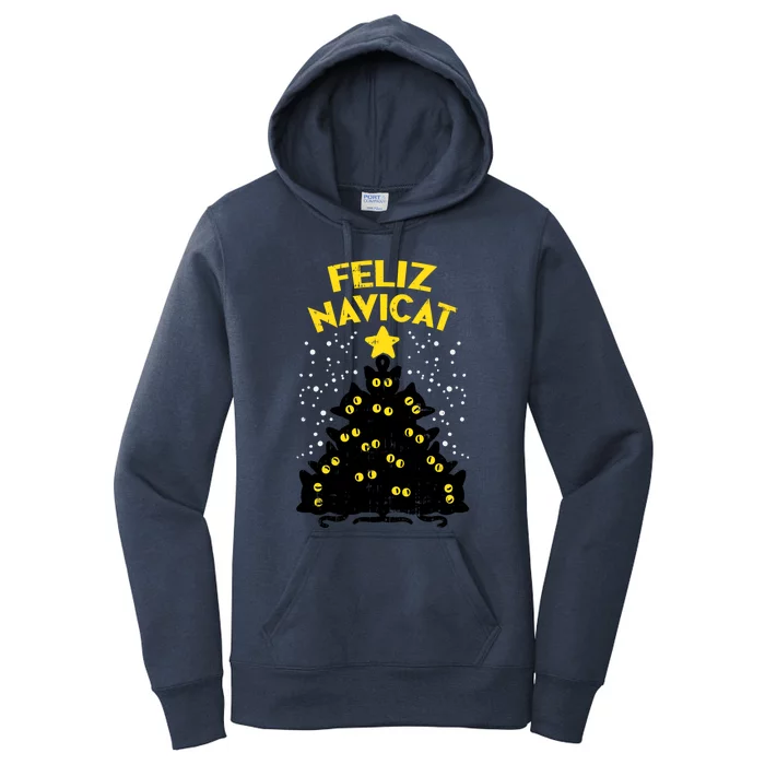 Feliz Navicat Black Cat Christmas Tree Fun Mexican Xmas Gift Funny Gift Women's Pullover Hoodie