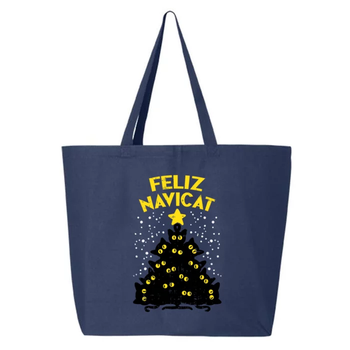 Feliz Navicat Black Cat Christmas Tree Fun Mexican Xmas Gift Funny Gift 25L Jumbo Tote