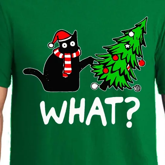 Funny Naughty Black Cat Pushing Christmas Tree Over Cat What Pajama Set