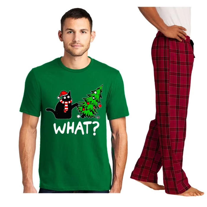 Funny Naughty Black Cat Pushing Christmas Tree Over Cat What Pajama Set